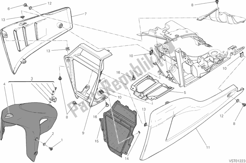 All parts for the Front Mudguard of the Ducati Diavel Brasil 1200 2012